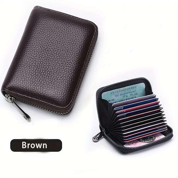 Men's Faux Leather Zipper Wallet with Multiple Card Slots C Large Capacity Business Style Black Tex