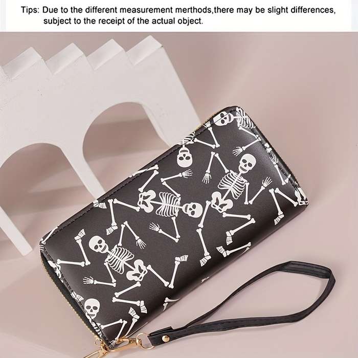 1pc Edgy Chic Gothic Skull Print Womens Wallet Stylish Large Capacity Zipper Closure Multi-Ca