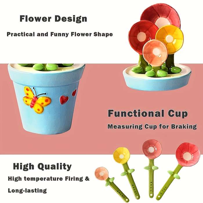 1 Set of Flower Spoons with Storage Rack Cute Household Kitchen Ceramic Spoons with Base Kitc