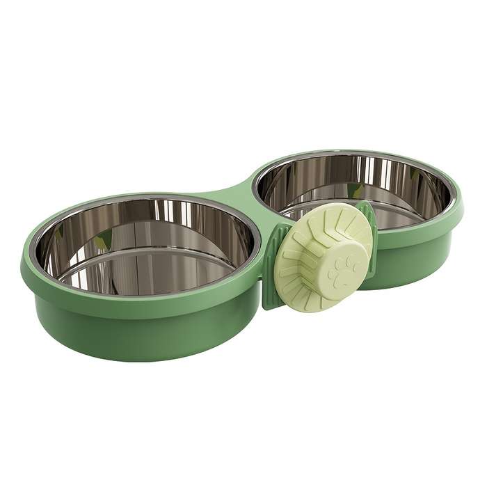 Pet Supplies Color Green Style Two Bowls
