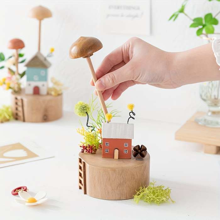 Building Toy Architectural Model Toy Set Items Wooden Mushroom House   Blue