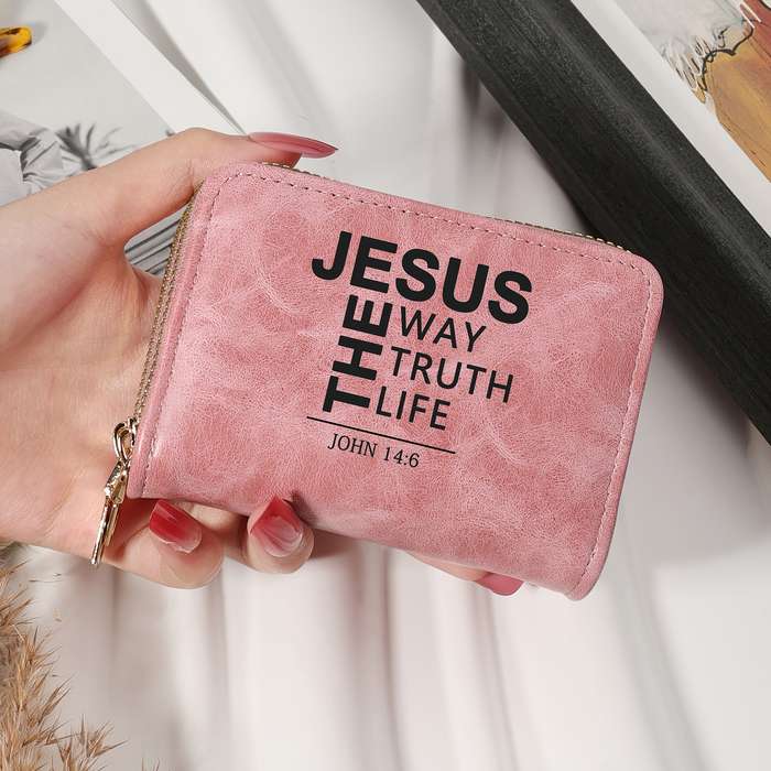 1pc Jesus The Way The Truth The Life Inspirational Double Zipper WalletTrendy Card Holder with M