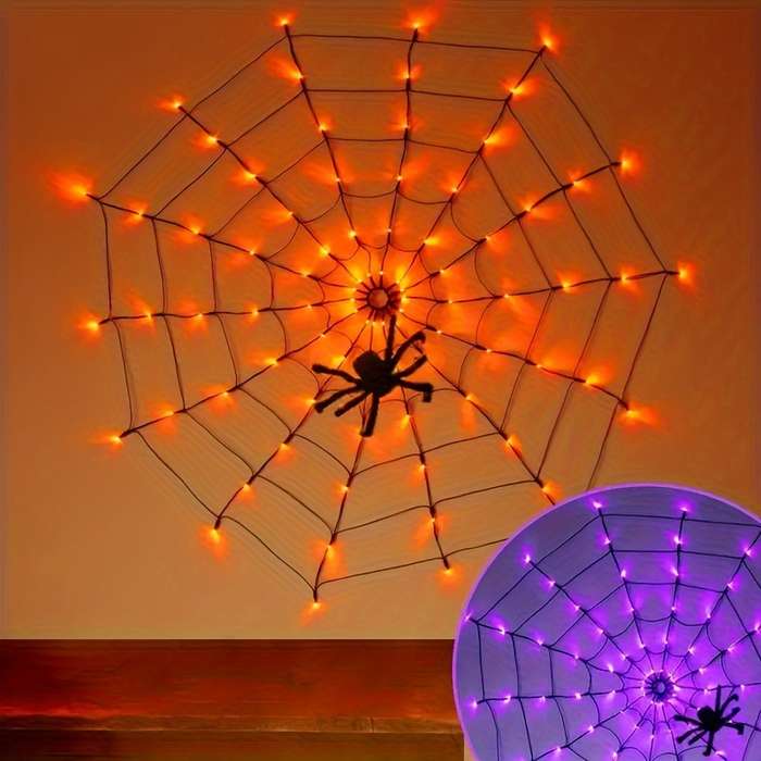 Halloween Decorations Color Purple Model Spider Web Lights