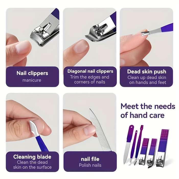 9pcs set Professional Manicure  Pedicure Kit Stainless Steel Nail Clippers Tweezers Scisso