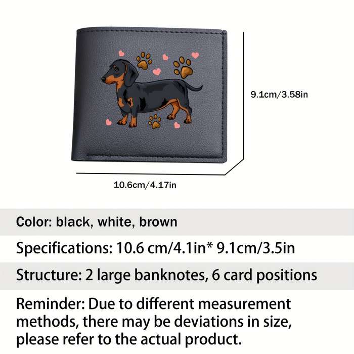 1pc Dachshund Print Bifold Wallet Card Holder with Slip Pocket Unlined Short Wallet for Busin