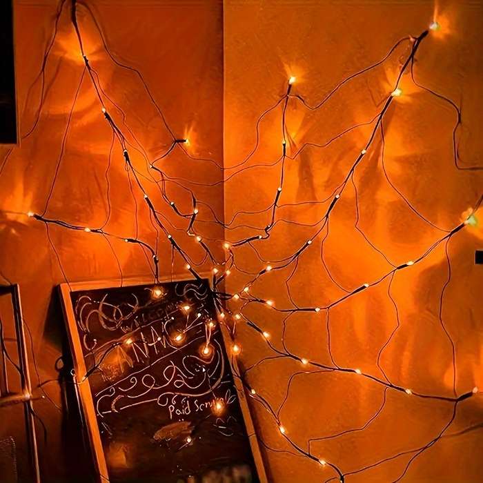 Halloween Decorations Color Purple Model Spider Web Lights