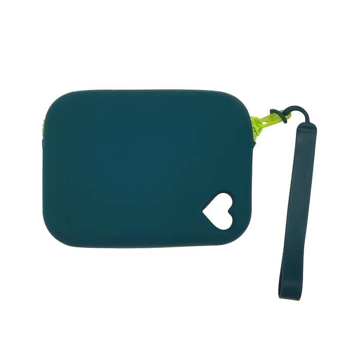 1pc Women'S Waterproof Colorful Wallet with Heart PatternDurable Rubber Material Zipper Closure