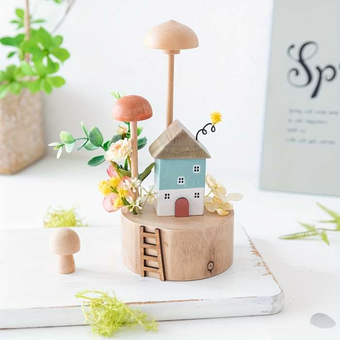 Building Toy Architectural Model Toy Set Items Wooden Mushroom House   Blue