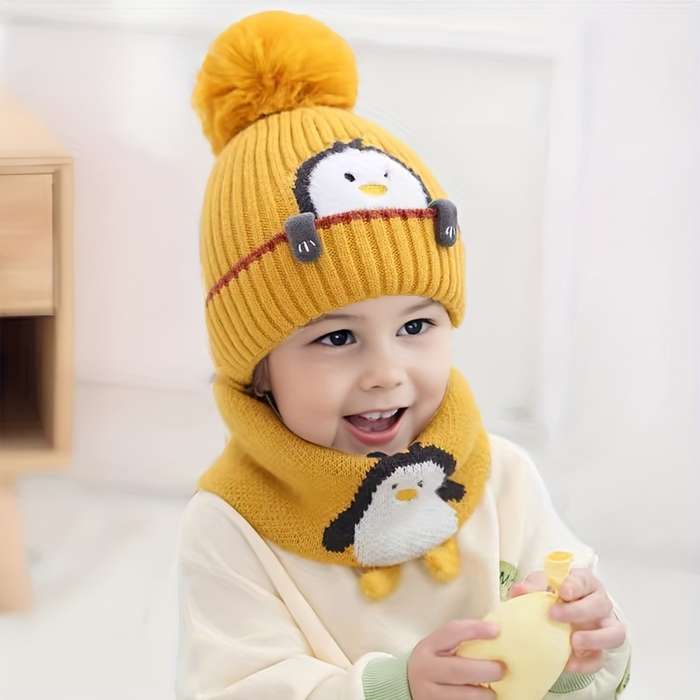 Winter Hat Color Little Penguin Logo Baby Hat Yellow Size Recommended Age: 2 5 Years Old