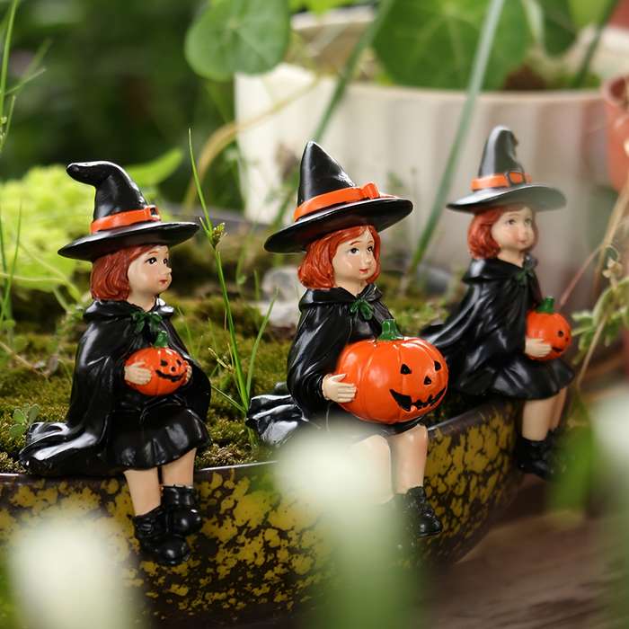 Halloween Decorations Color Witch Sitting On Pumpkin Set Of Three