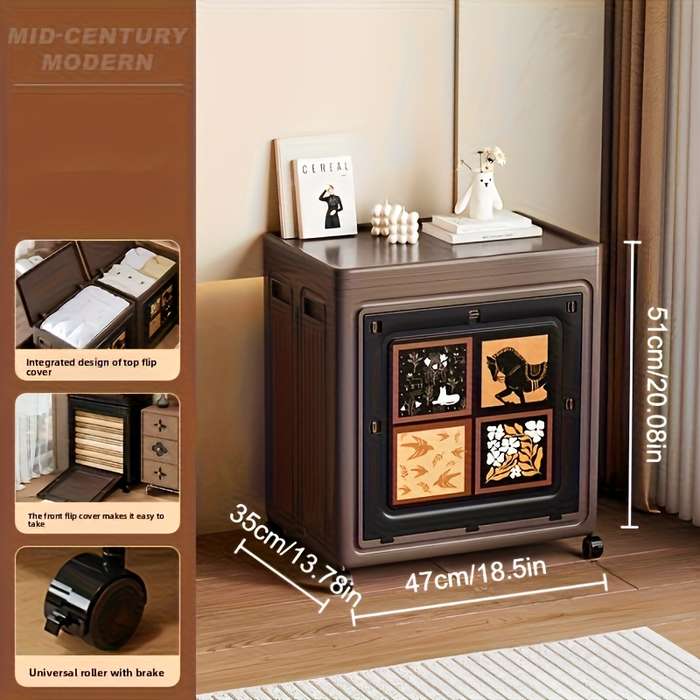 Storage And Organizationstorage Dark Brown Double Door Foldable With Pulleys Width 47Cm 18.5In