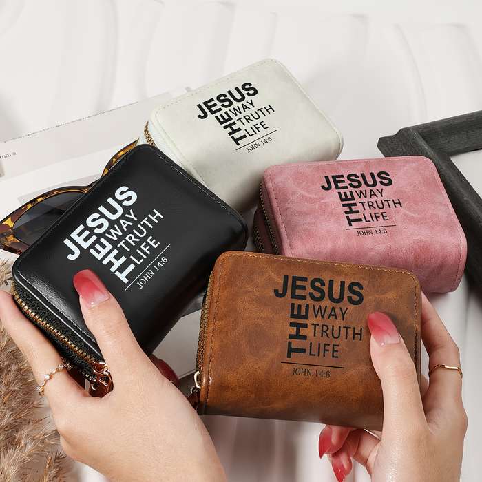 1pc Jesus The Way The Truth The Life Inspirational Double Zipper WalletTrendy Card Holder with M