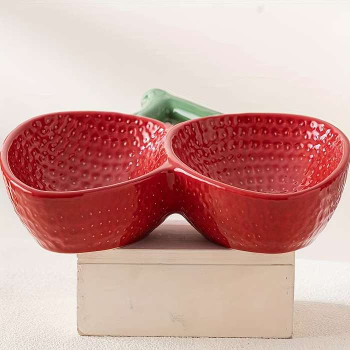 Pet Supplies Color Strawberry Double Bowl Gift Box Pink