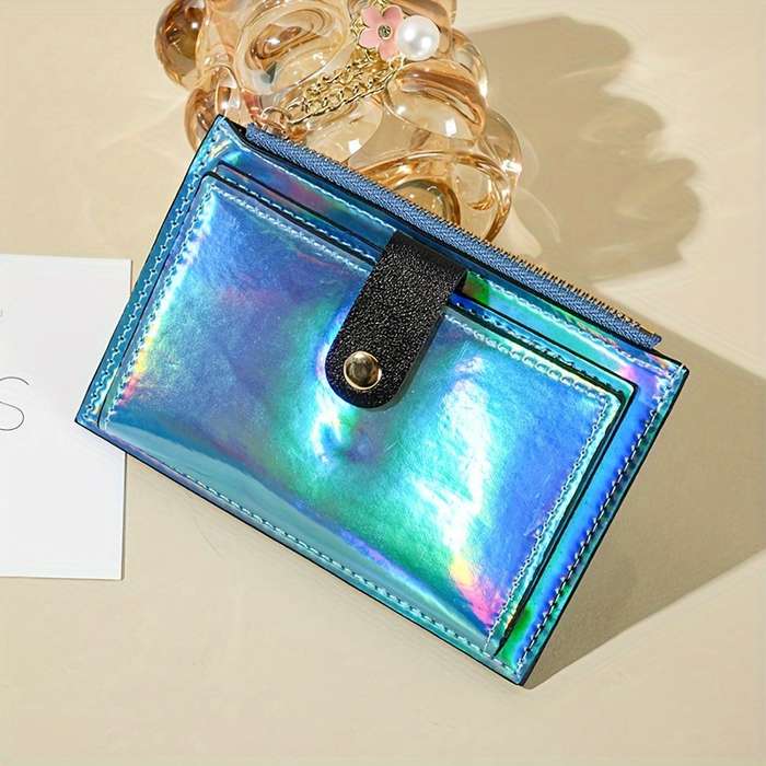 1pc Holographic Wallet For Women Ultra-Thin Multi-Function Card Holder Patent Leather PU Coin Pur