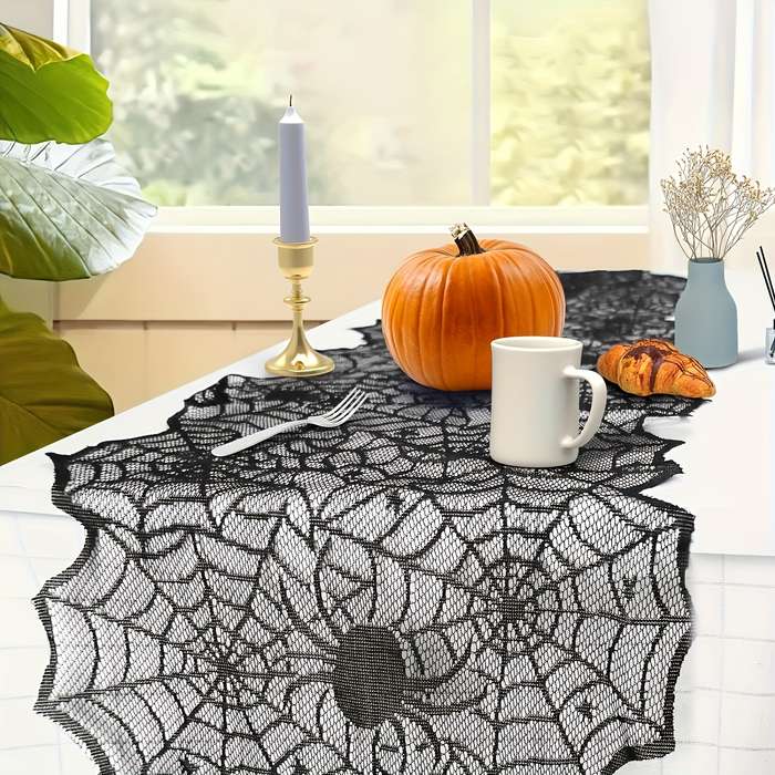 Halloween tablecloth decoration color Black Spider Web size 45x183cm