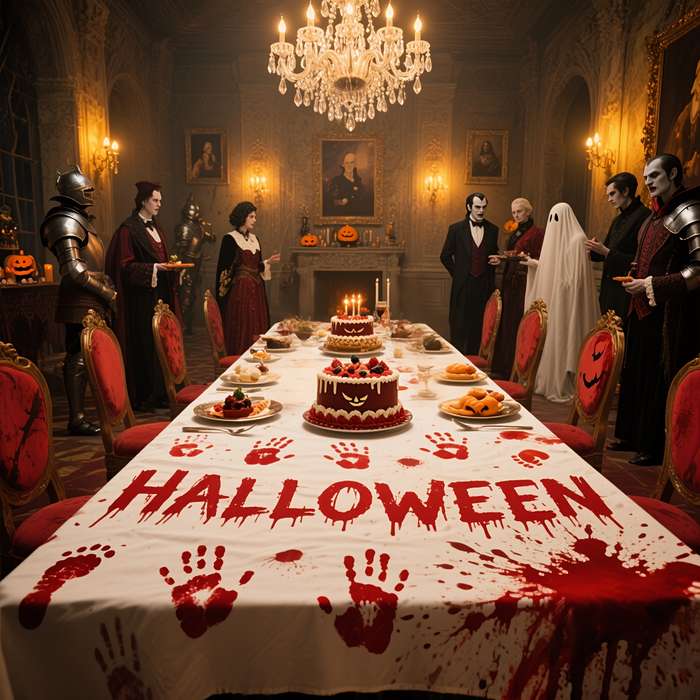 Halloween tablecloth decoration Style Bloodstained Handprint and Footprint Tablecloth