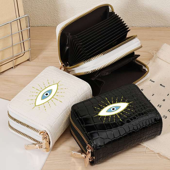 1pc Eye Graffiti Print Zipper WalletStylish Double-Layer Coin Purse with Multiple Slots Lightwe
