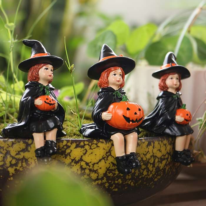 Halloween Decorations Color Witch Sitting On Pumpkin Set Of Three