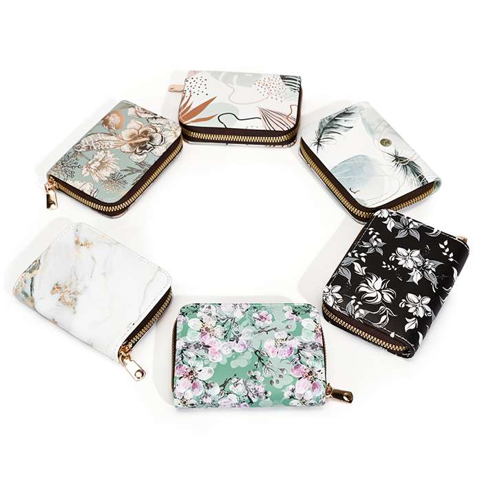 1pc Vintage Floral Print Card Holder Organizer for Women11-Slot Zipper Closure Wallet with Golde