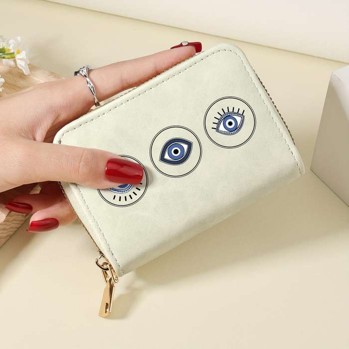 1pc Stylish Eye Print Wallet with Zipper Closure Multiple Card Slots Nylon LiningLightweight