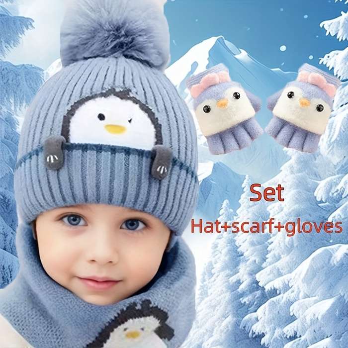 Winter Hat Color Little Penguin  Baby Hat Add Small Scarf Add Gloves    Yellow