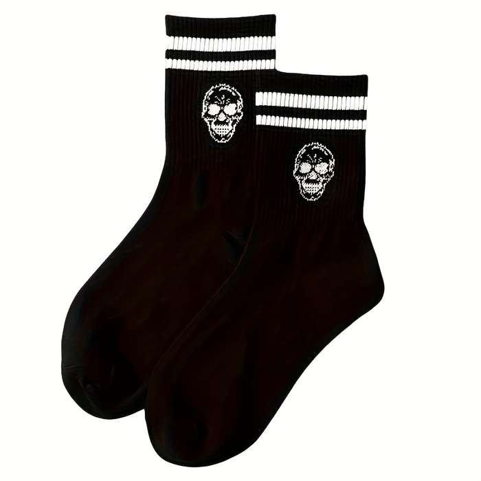 2 Pairs Black And White One Size High Elastic Socks