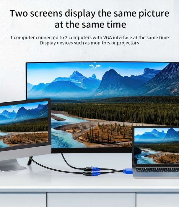 1pc 1080P 2 Dual Port Y Splitter 2.54cm 2 Out Cable Adapter for LCD TV Box Monitor Projector VG