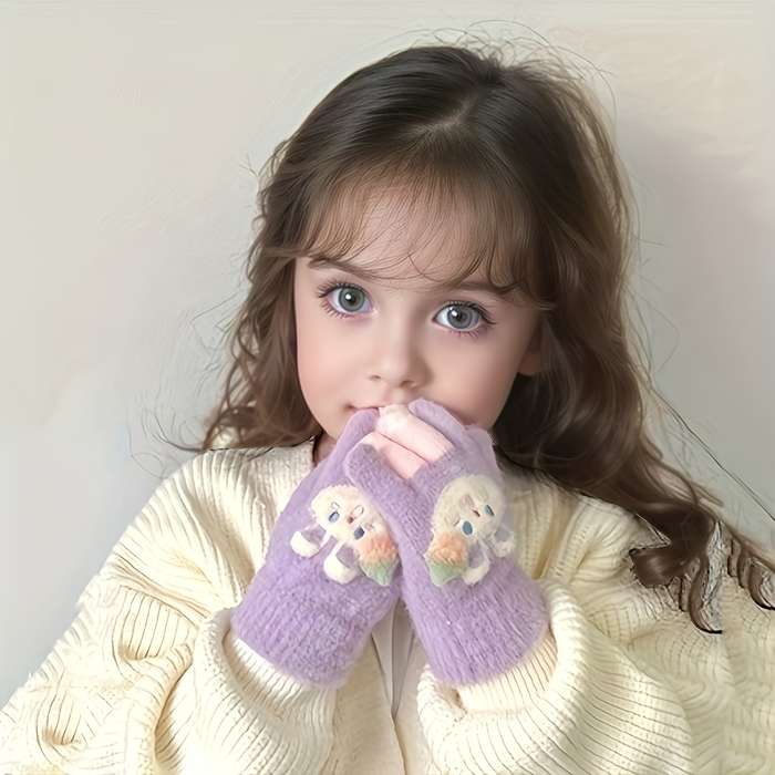 Winter Gloves Color Rabbit Fruit Gloves To Pink