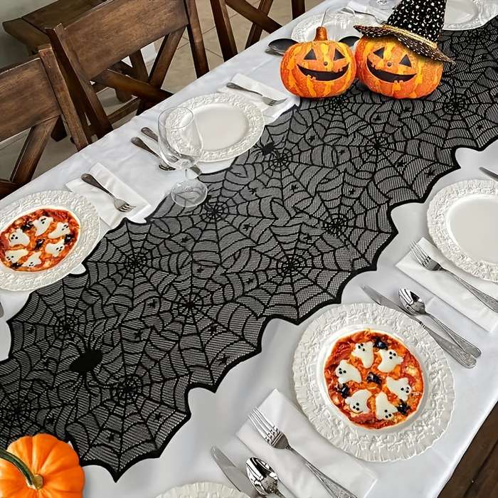 Halloween tablecloth decoration color Black Spider Web size 45x183cm