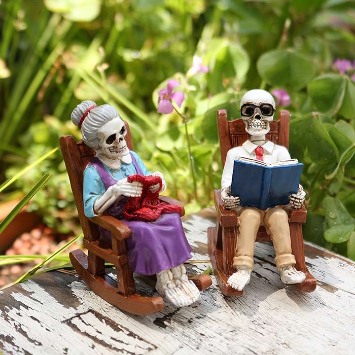 Halloween Decorations Material Reading Old For Man Rocking Chair Skull Ya