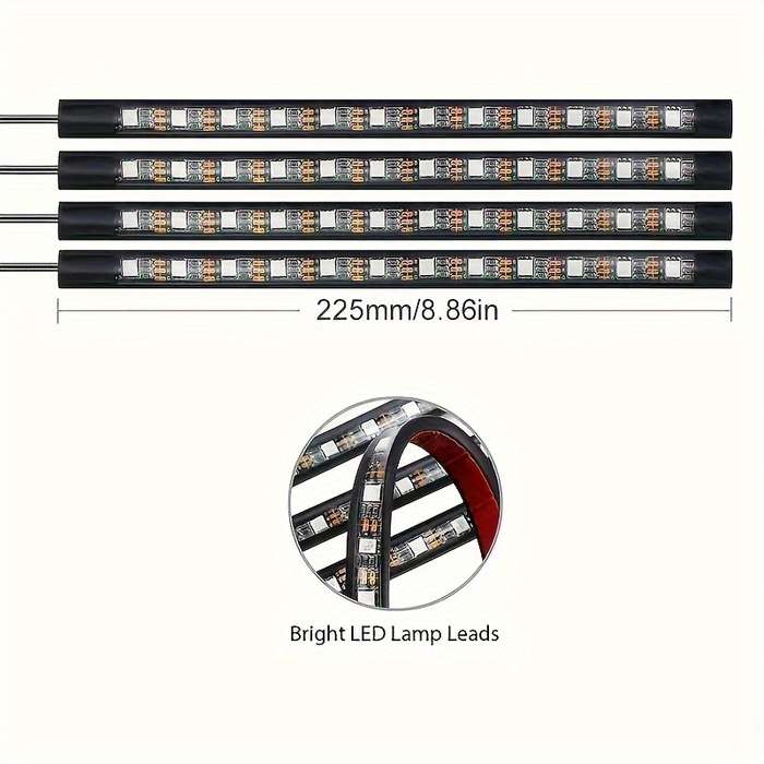 1pc  App Controlled RGB Car Ambient Lighting Kit 48LED USB-Powered Music Sync Footpa