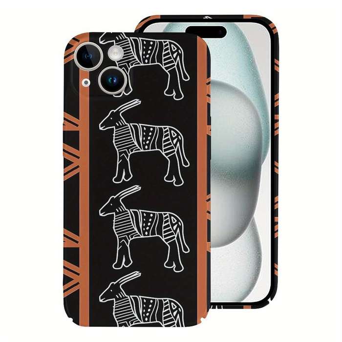 1Pc White For iPhone 15 Plus African Safari Mud Cloth Phone Case