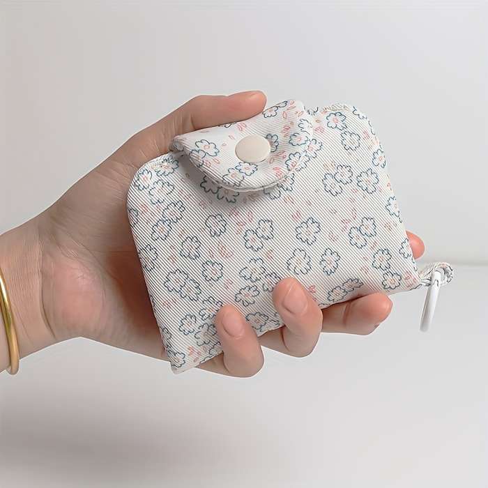 1pc Mini Floral Card Holder Coin Purse Pastel Blue Pink and Green Flower Design with White Zi
