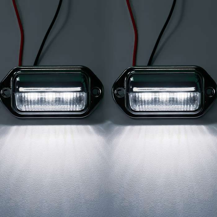2pcs 6-LED White License Plate Lights Chrome-Plated 12-24V High-Brightness for Tru