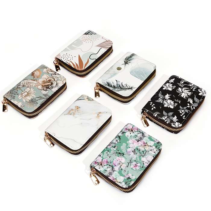 1pc Vintage Floral Print Card Holder Organizer for Women11-Slot Zipper Closure Wallet with Golde