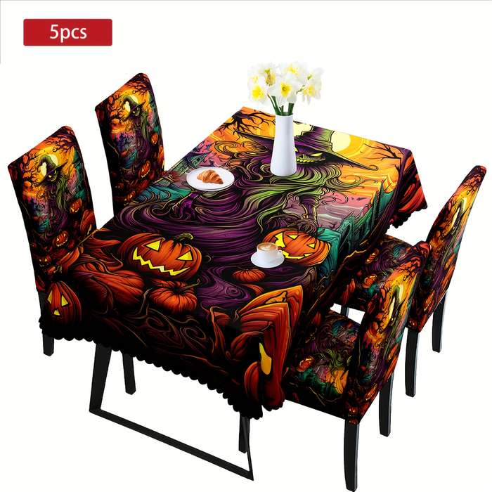Halloween tablecloth decoration Quantity 5pcs 1 Tablecloth add 4 Chair Covers