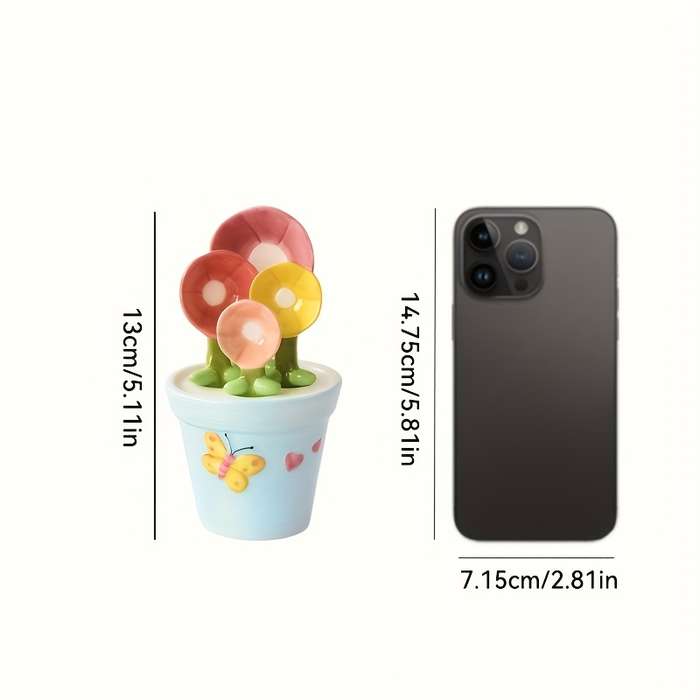 1 Set of Flower Spoons with Storage Rack Cute Household Kitchen Ceramic Spoons with Base Kitc