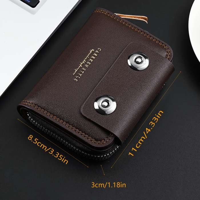 1pc New Men'S Short Accordion Card Holder with Double Buttons Featuring Multiple Slots a Stylish