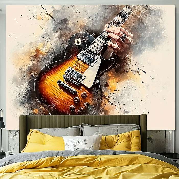 1pc  Guitar Print Wall Art Abstract Guitar Canvas Print Wall Art Frameless Modern Mixed Medi