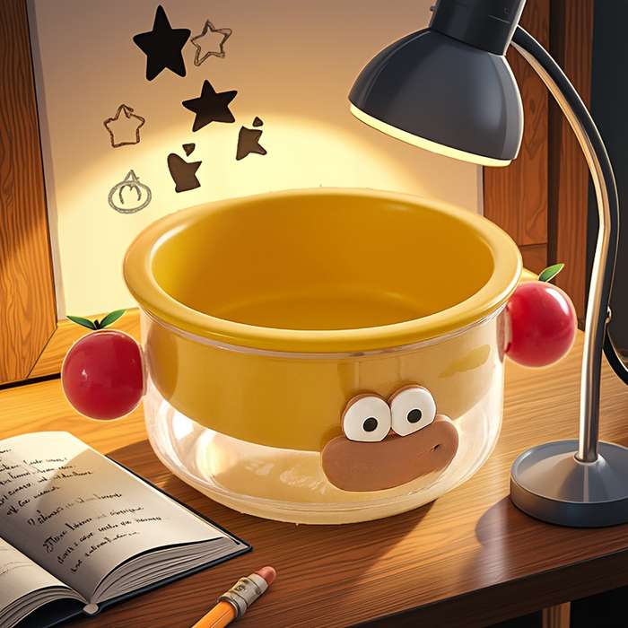 Pet Supplies Color Cute Double Cat Bowl Size Big Eyed Boy  Yellow