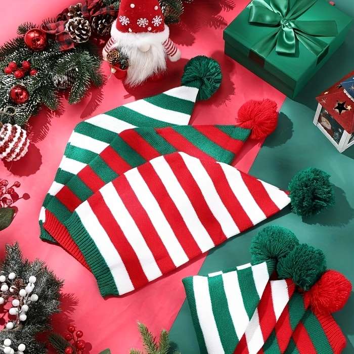 Winter Hat Color Red And White Stripes