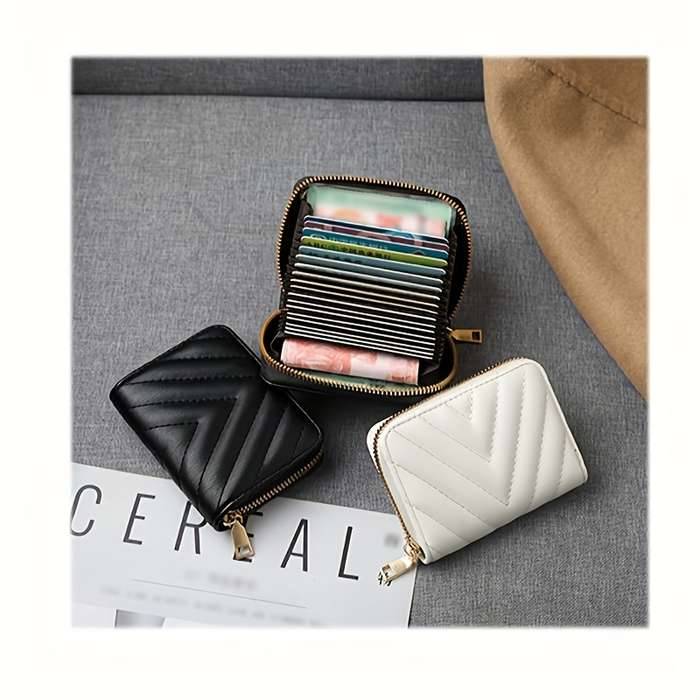 1pc Elegant Black Zipper Wallet with Quilted DesignLarge Capacity Multiple Card Slots Coin Poc
