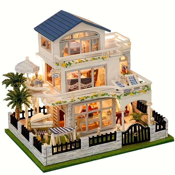 Building Toy Architectural Model Toy Set Color Cabin  Mini Blue Waltz