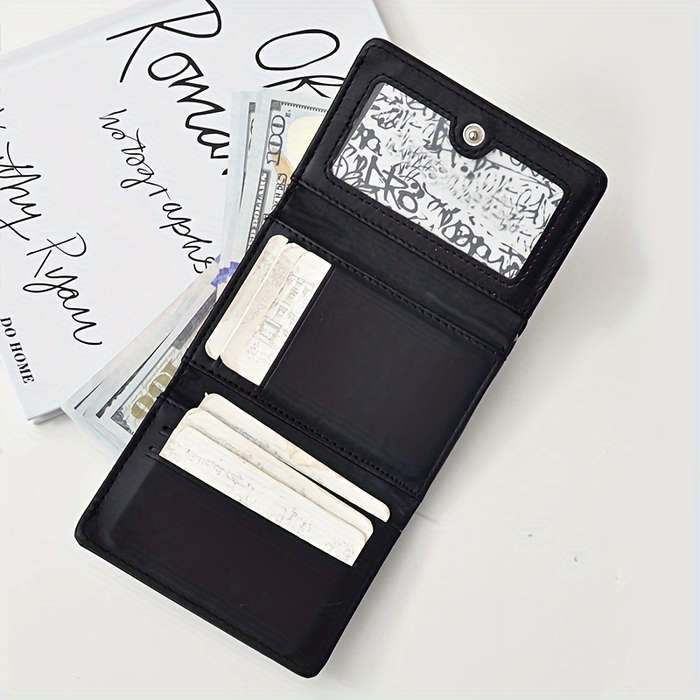 1pc Festive Fortune Folding Wallet with Cat Baking DesignBlack 10.5cm x 4.13cm 8cm x 3.15cm 1