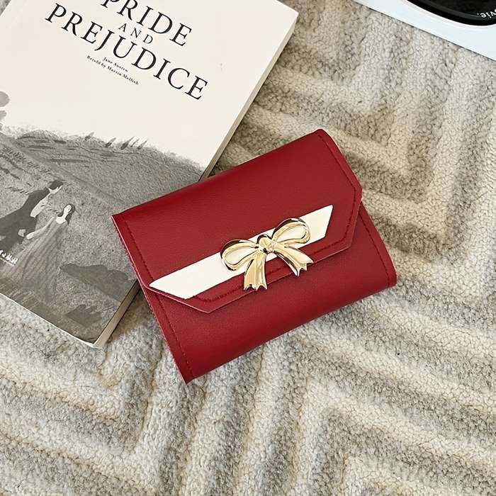 1pc 2025 New Fashion Short Wallet for Women with Magnetic Closure Multiple Card Slots Bowknot De