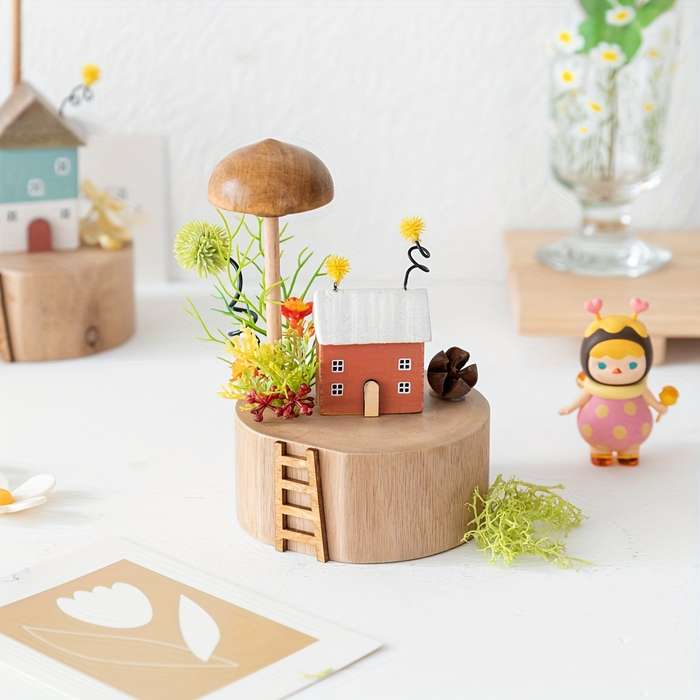 Building Toy Architectural Model Toy Set Items Wooden Mushroom House   Blue
