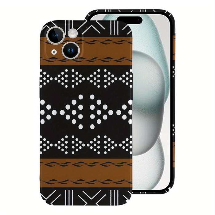 1Pc White For iPhone 15 Pro African Bogolan Mudcloth Phone Case