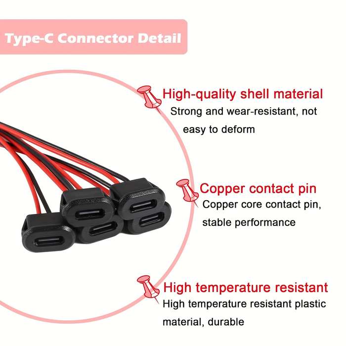 10pcs Type-C Female Chassis 2P Solder Wire Type USB-C Tail Fiber Cable Extension Power Line USB