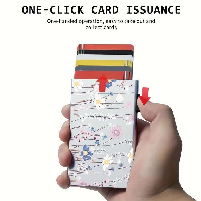 1pc RFID-Blocking Aluminum Alloy WalletSleek Black Pop-Up Credit ID Card Holder with Easy Acc