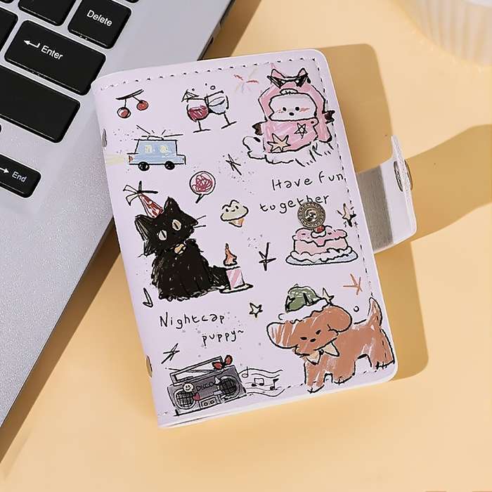 1pc Cute Cat Cartoon Women's WalletCompact Multi-Card Slot Credit Card Holder with Snap Closure